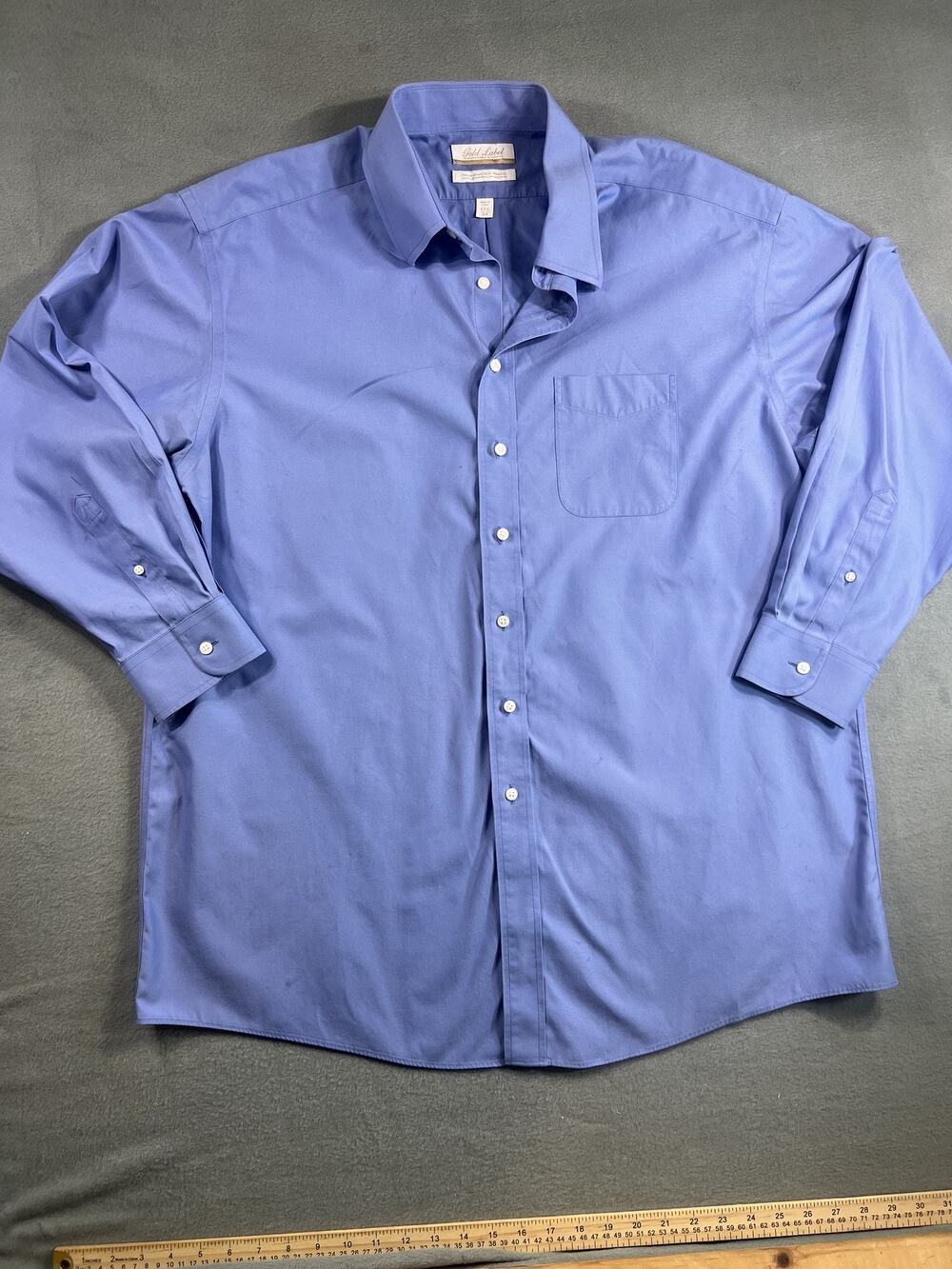 Gold Label Men's Blue Long Sleeve Dress Shirt 17.5 x 34, Pointed Collar
